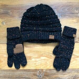 C.C Flecked Beanie and Matching Gloves